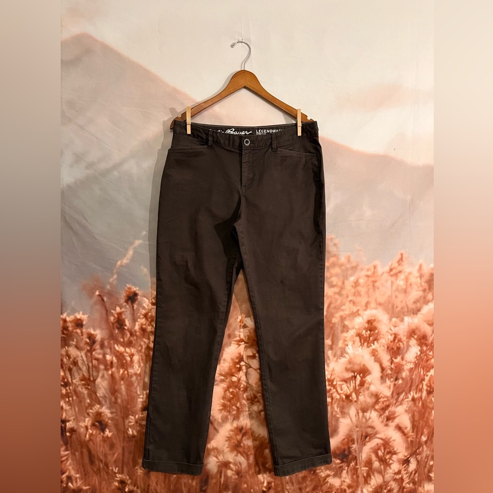 Eddie Bauer. Specially dyed, curvy fit, straight leg, gray slacks. Size 8.